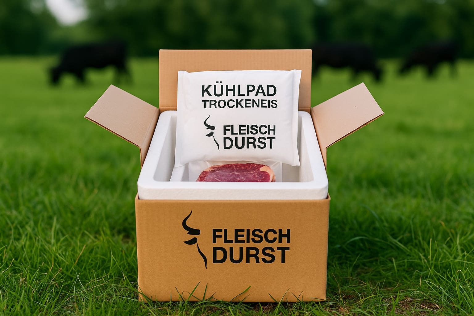 Box mit Kühlpad und Fleisch